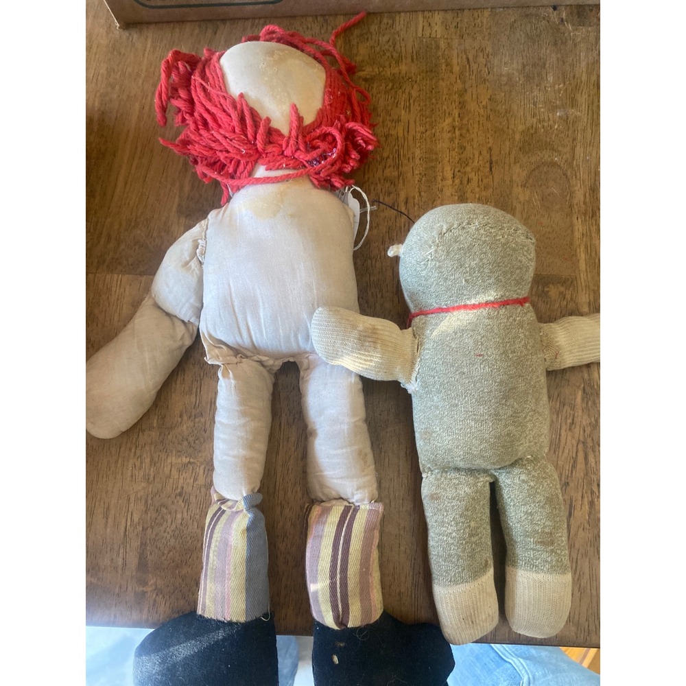 Vintage Handmade Raggedy Ann Cloth Doll and Primitive Sock Doll Folk Art Set 2 - Picture 2 of 4